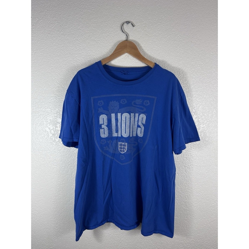 England 3 Lions Graphic T-Shirt Mens XL Blue Soccer Football Supporters Tee
